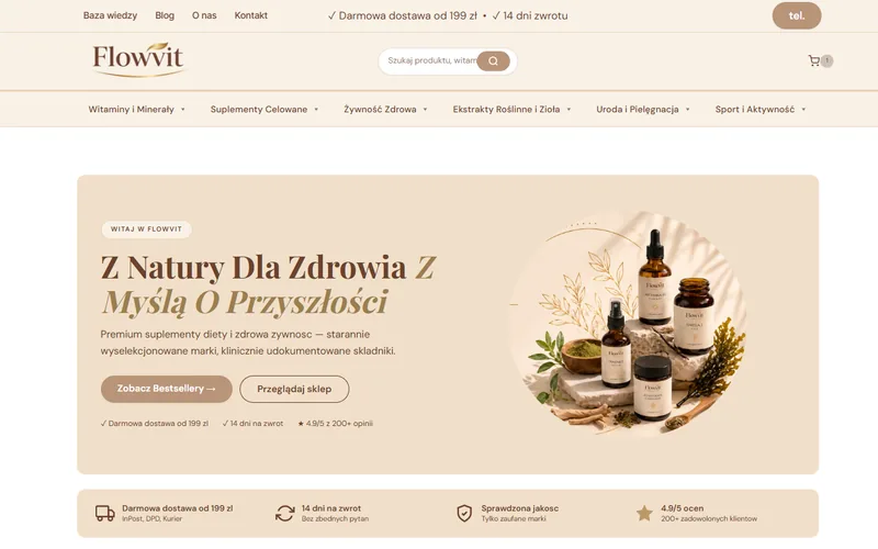 Strona sklepu FlowVit.pl z suplementami