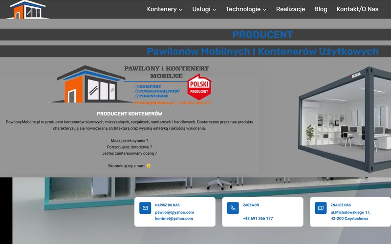 Strona producenta kontenerów Pawilony Mobilne