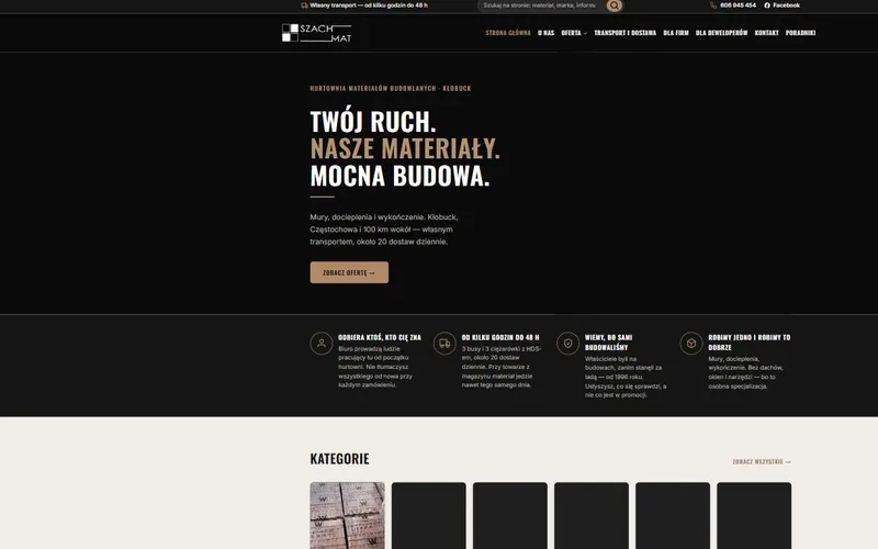 Strona hurtowni materiałów budowlanych Szach-Mat